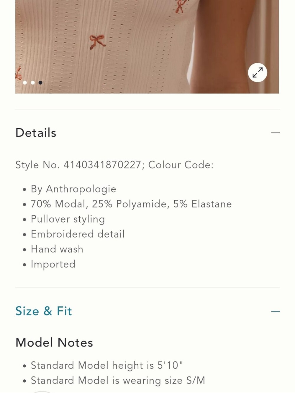 NWT Anthropologie Pointelle Babydoll T Shirt Dainty Embroidered Floral Crop L/XL - Picture 4 of 12